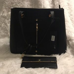 Deluxity LA Vegan Leather Tote & Wallet Black